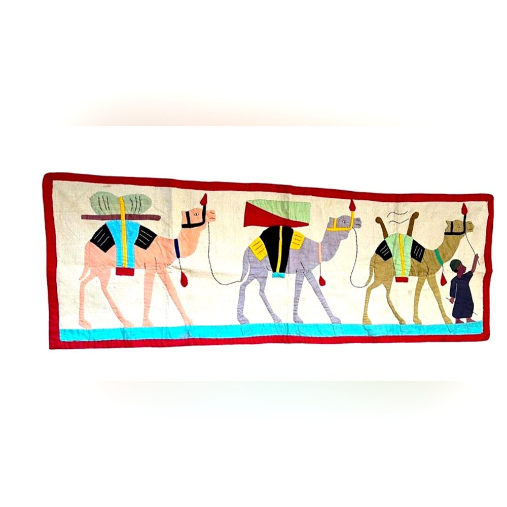 Vintage Egyptian Camel Appliqué Tapestry